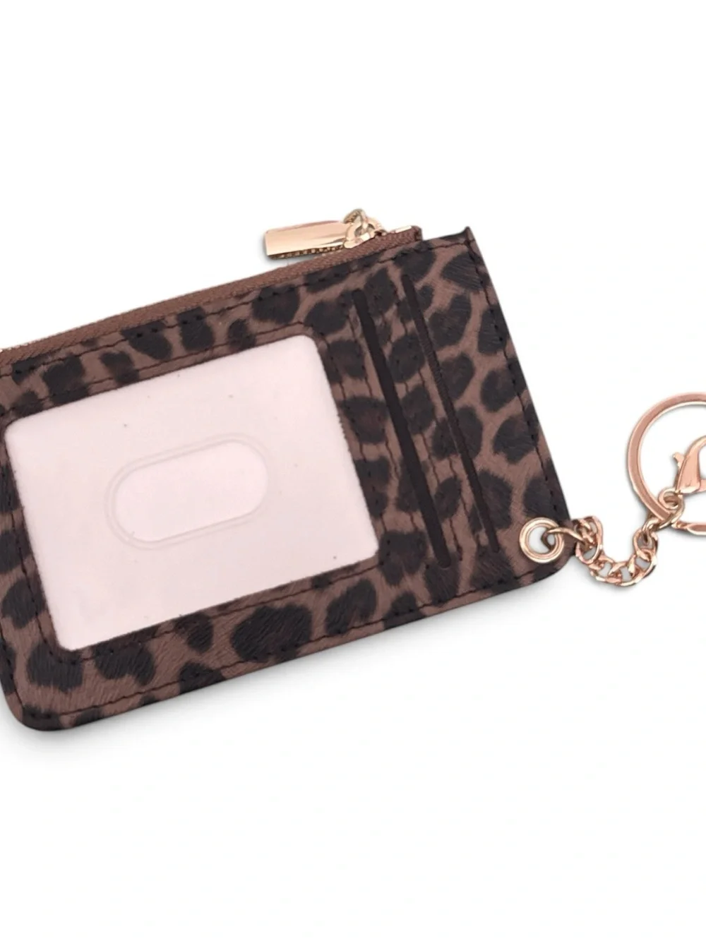 Leopard Print Cardholder Keychain - Brown